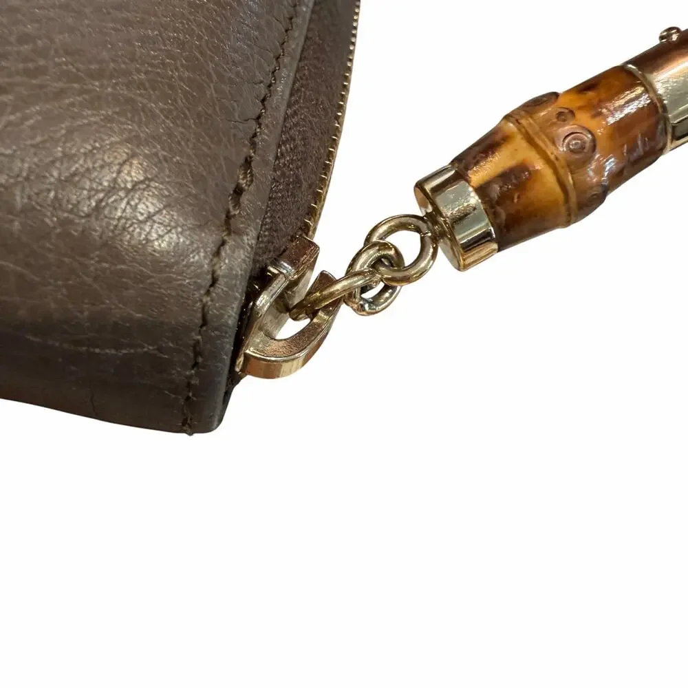 Gucci Zip Around Pebbled Leather Bamboo Guccissima Wallet Gray AS IS - Picture 9 of 11